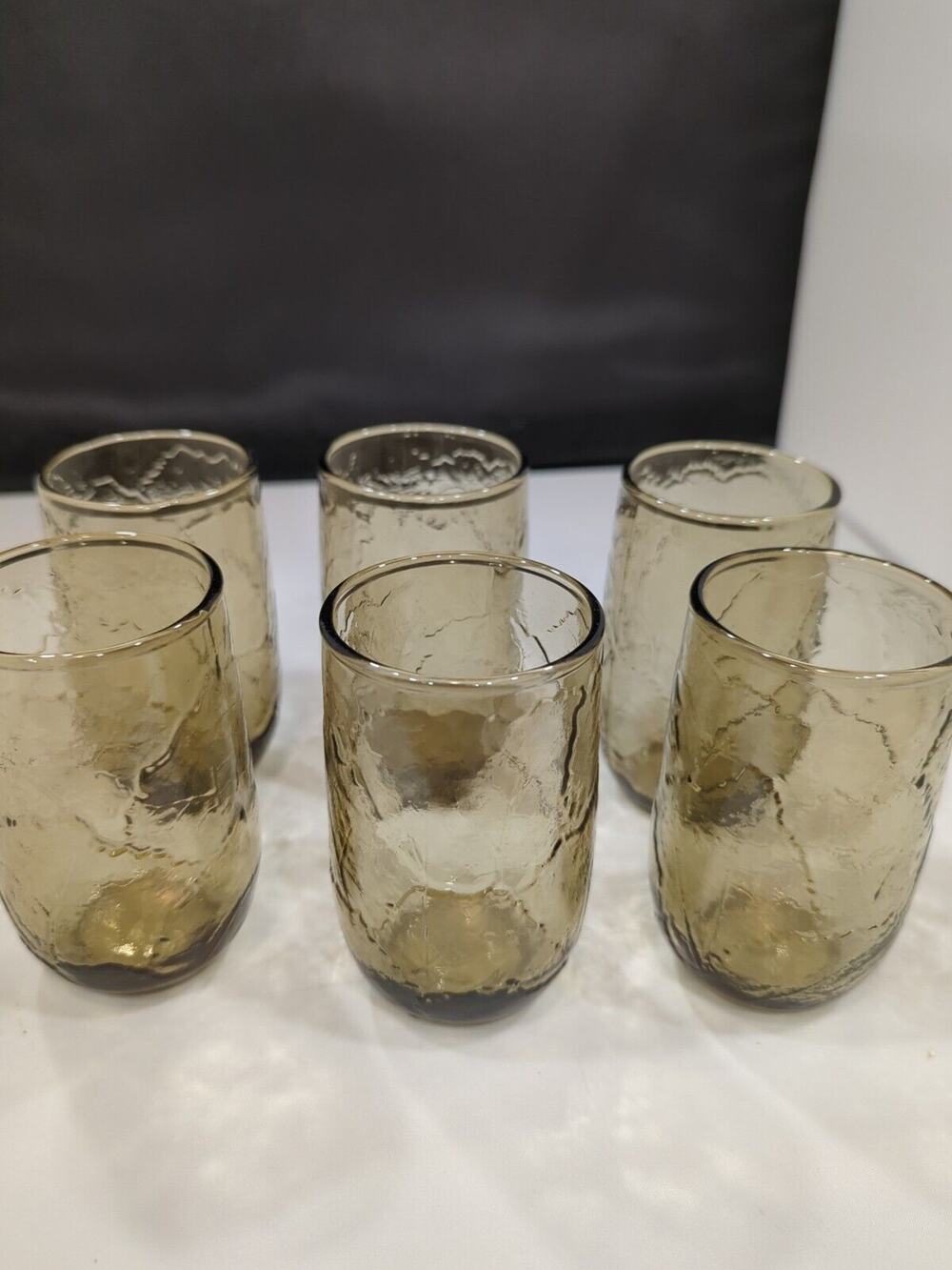 Anchor Hocking Sherwood Spicy Brown Textured 6 oz Juice Glasses Set of 6 Vintage